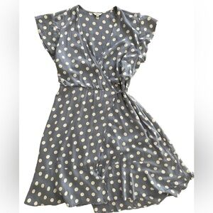 Rails Blue Polka Dot Wrap Dress Size S Flutter Sleeve Mini